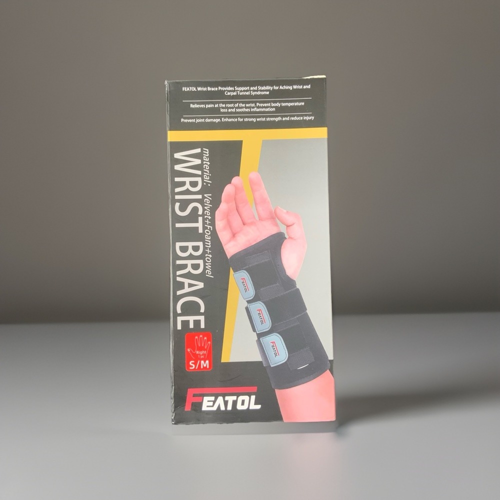 FEATOL Wrist Brace Carpal Tunnel Support Right Hand Black S/M HBR001S/M